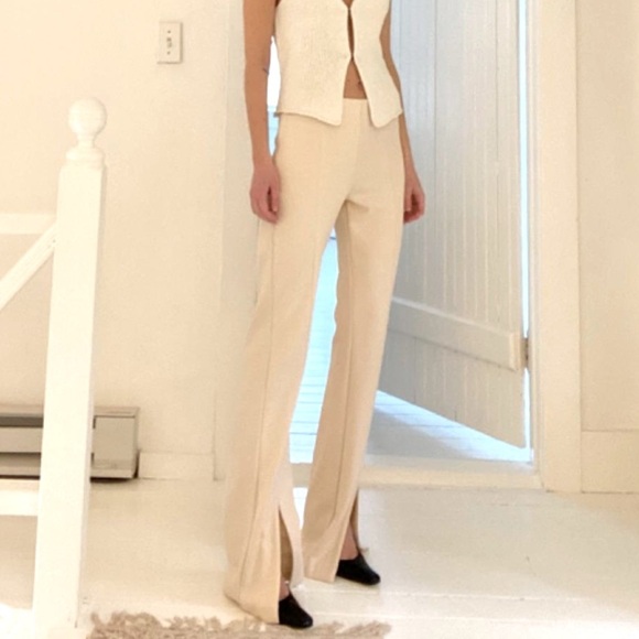 Mango Pants - Mango • Slit Hem Ecru Trousers